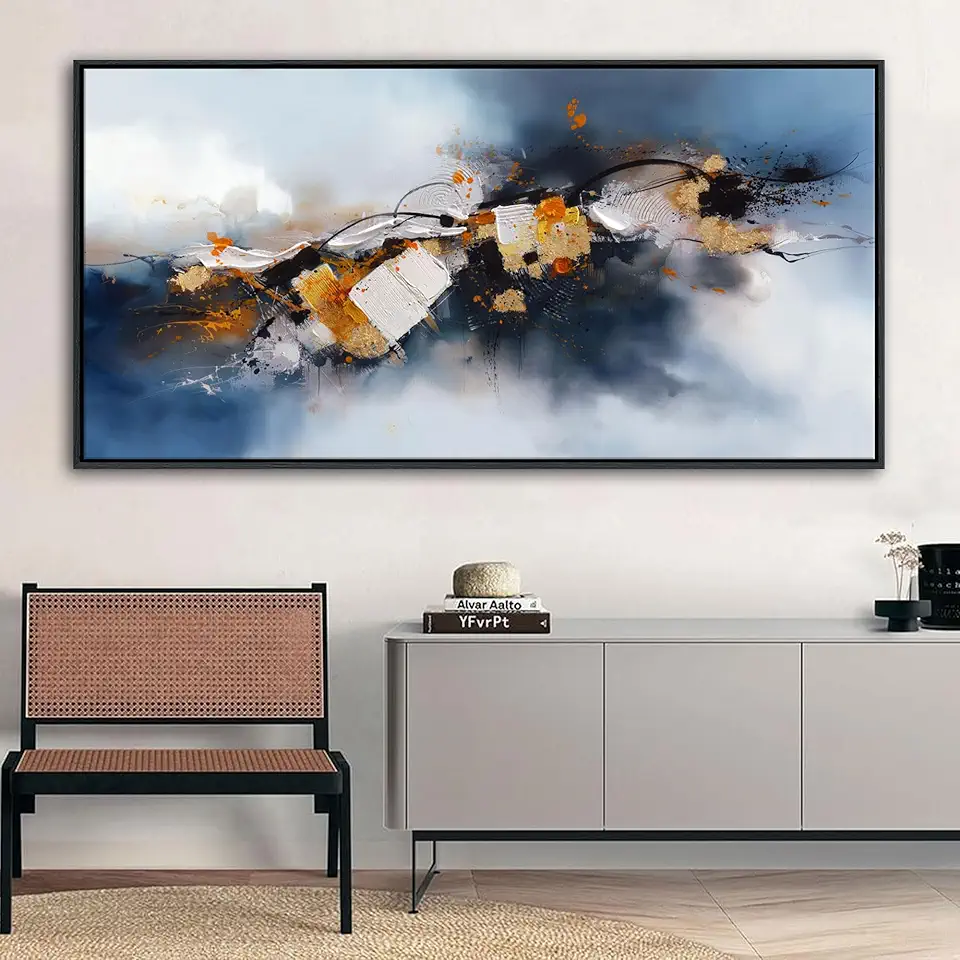 Pogusmavi Abstract Wall Art for Living Room - Navy Blue Modern Wall Art Large Blue and Gold Canvas Pictures for Bedroom, Office Artwork for Walls, Above Bed, Living Room Decor 20×40IN