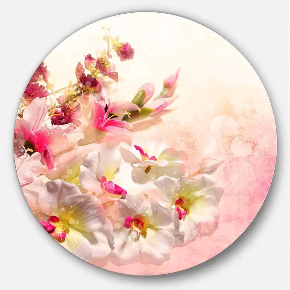 Designart Bouquet of Flowers Floral Metal Wall Art-Disc of 23 inch, 23X23-Disc, Red/Pink