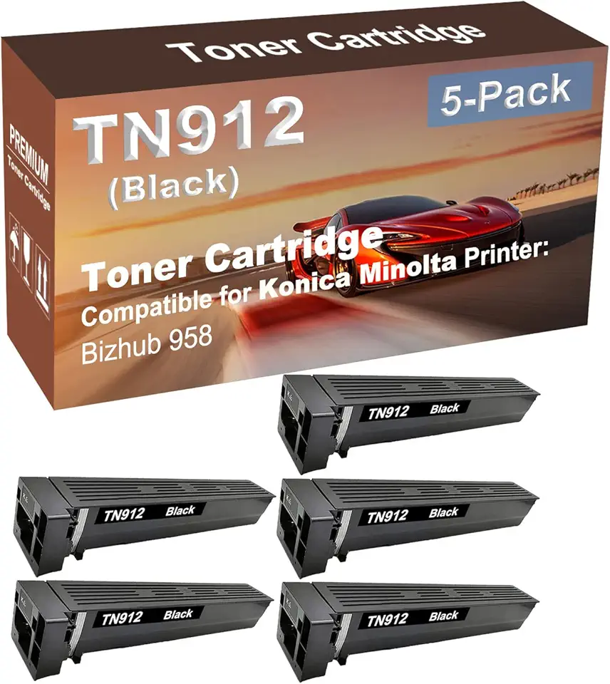 5-Pack Compatible High Capacity 958 Printer Toner Cartridge Replacement for Konica Minolta TN912 TN-912 (A8H5031) Printer Cartridge (Black)
