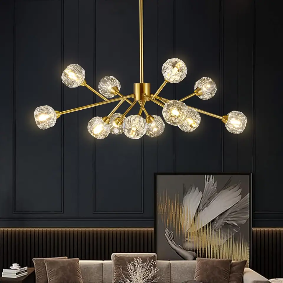 Sponsored Ad - Sputnik Chandeliers Modern Crystal Pendant Lighting Gold Chandelier 12 Lights Mid Century Ceiling Light Fixtures for Dining Room Kitchen Island Living Room Bedroom Bar