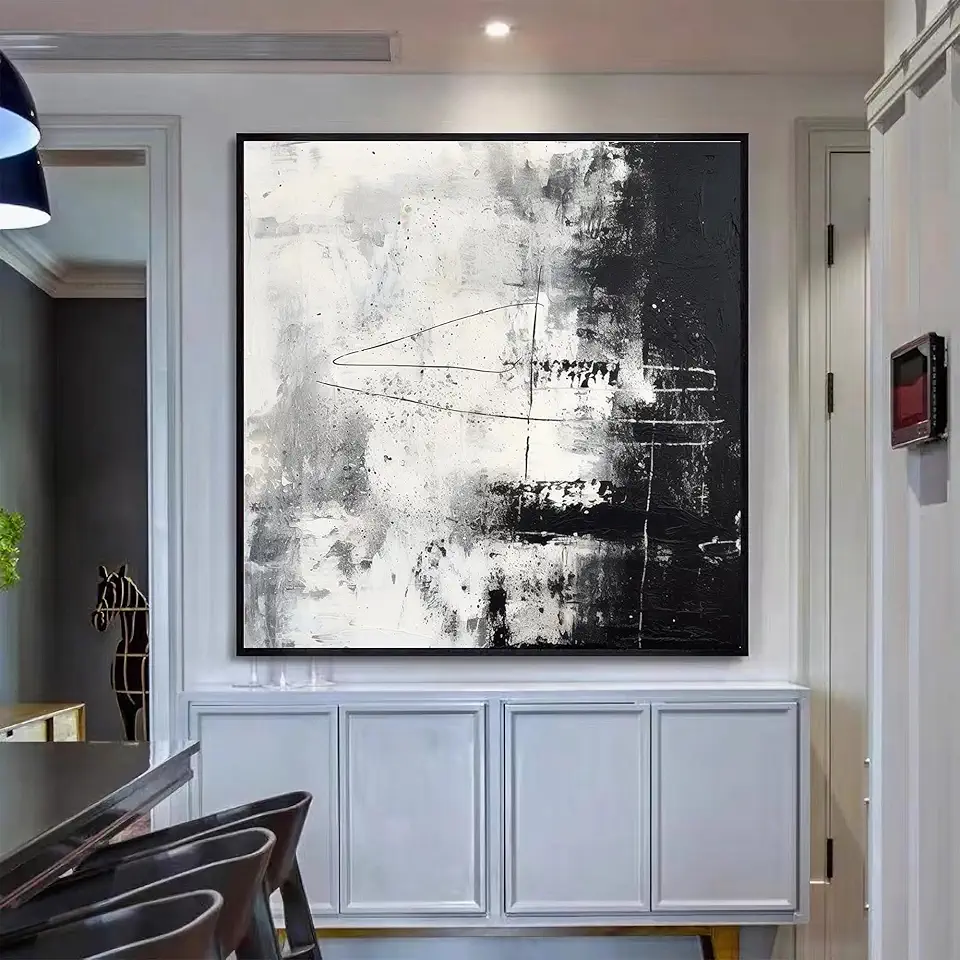 GYJAGHL Black And White Abstract Wall Art,Modern Art,Wabi Sabi Wall Art,Texture Canvas Art, Black White Abstract Painting,Unstretched,Frameless,(183X183cm) 72X72Inches