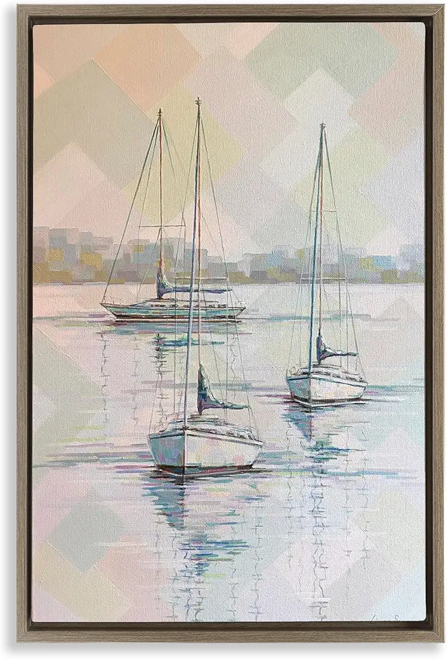 Stupell Industries Peaceful Reflections on the Bay Brown Framed Floater Canvas Wall Art Design by Linda Sperruzzi, 17 x 25
