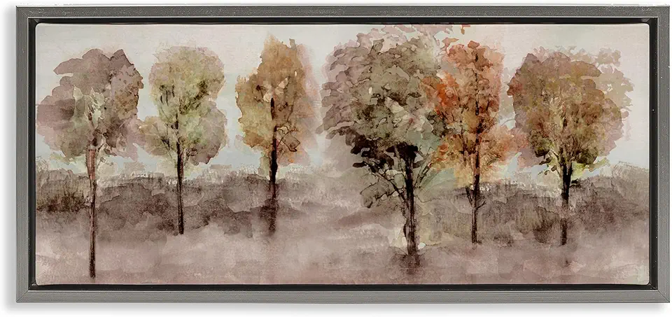 Stupell Industries Watercolor Style Tree Grove Gray Framed Floater Canvas Wall Art Design by Val Rhodes, 31 x 14