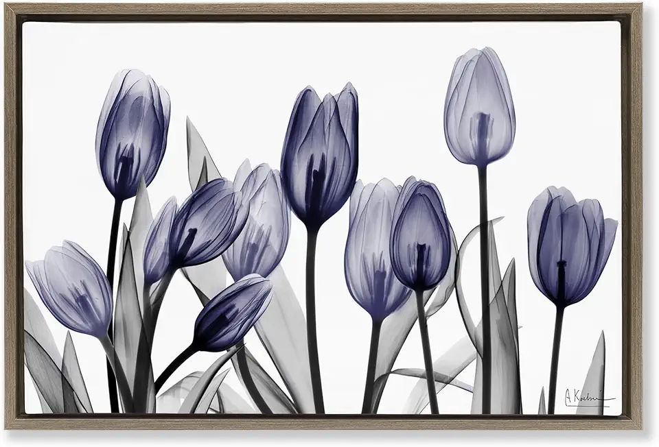 Stupell Industries Dramatic Dusk Blue Tulips Brown Framed Floater Canvas Wall Art Design by Albert Koetsier, 25 x 17