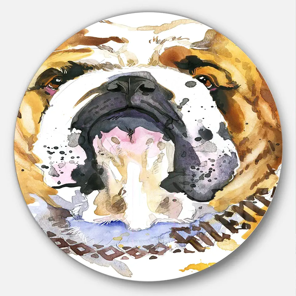 Designart Brown Aggressive Dog Head Animal Circle Wall Art-Disc of 23 inch, 23'' H x 23'' W x 1'' D 1P
