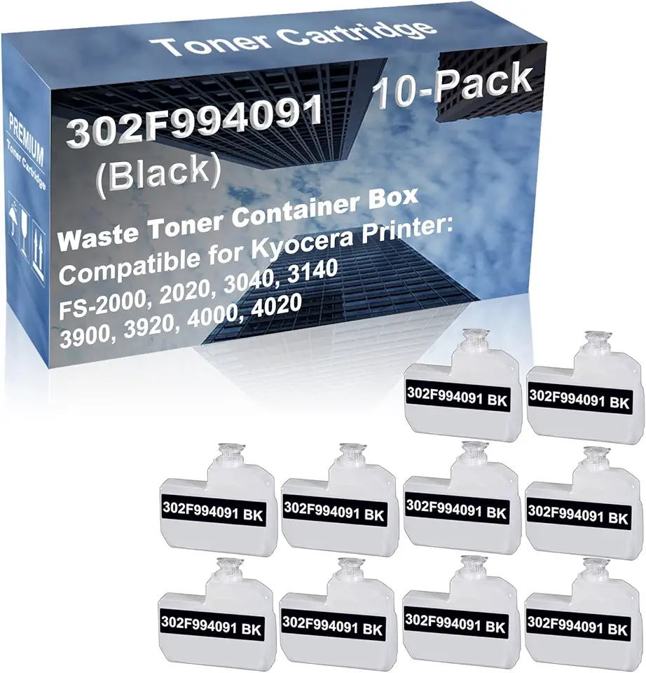10-Pack Compatible High Capacity 302F994091 Waste Toner Container Box use for Kyocera FS-2000, 2020, 3040, 3140, 3900, 3920, 4000, 4020 Printer (Black)