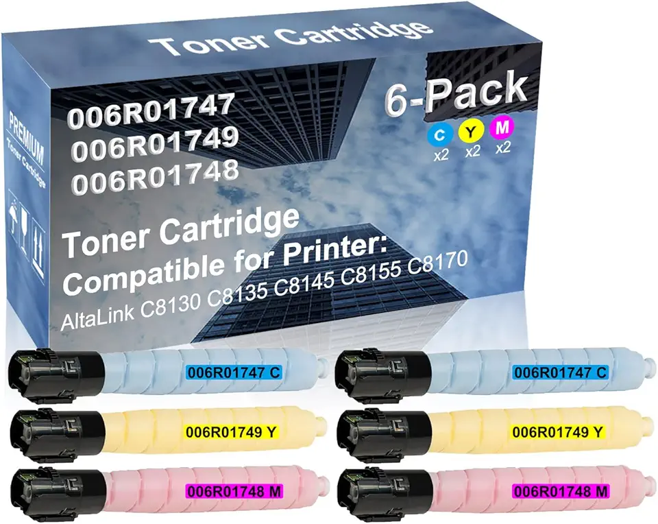 6-Pack (2C+2Y+2M) Compatible High Yield 006R01747+ 006R01749+ 006R01748 Laser Printer Toner Cartridge Used for AltaLink C8130 C8135 C8145 C8155 C8170 Printer