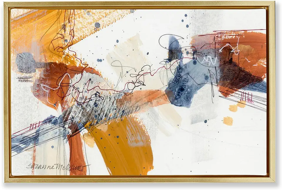 Stupell Industries Sandy Beaches Abstraction Gold Framed Floater Canvas Wall Art Design by Suzanne McCourt, 25 x 17