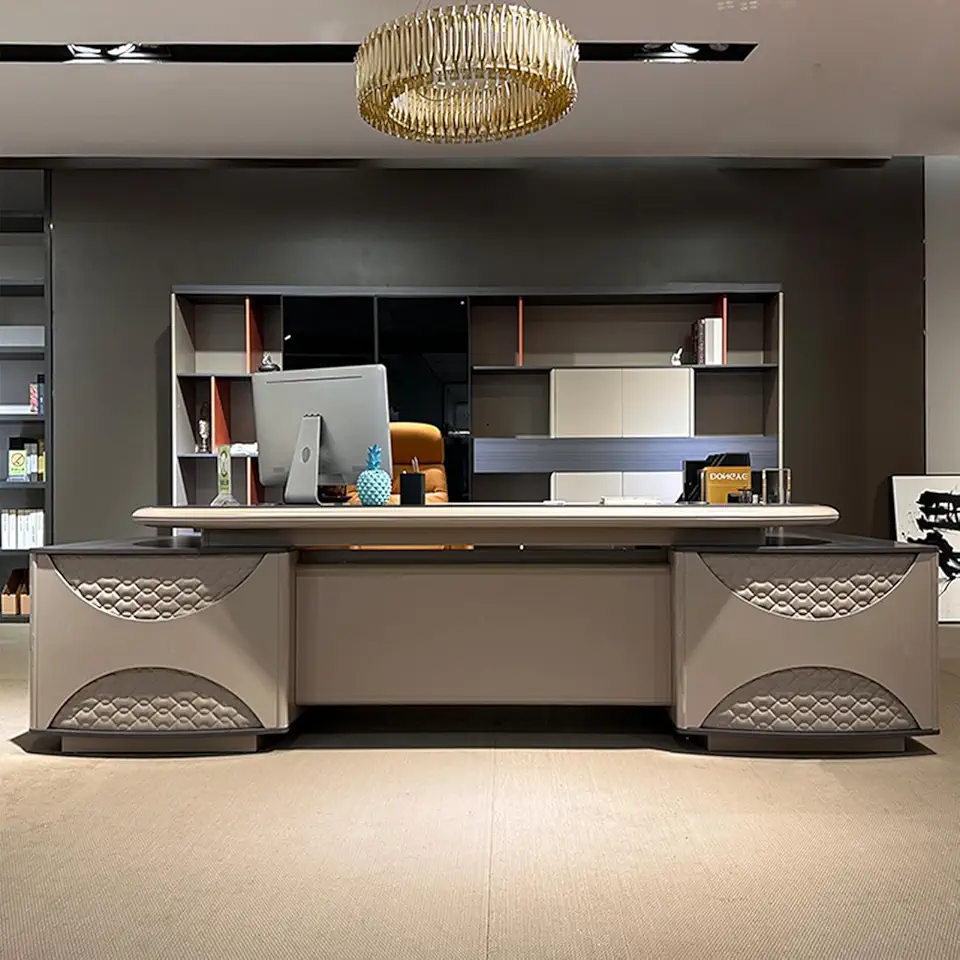 Luxury Modern Executive Desk, Computer Desk with Lateral Cabinet Study Gaming Table Business Furniture Set for Home Office