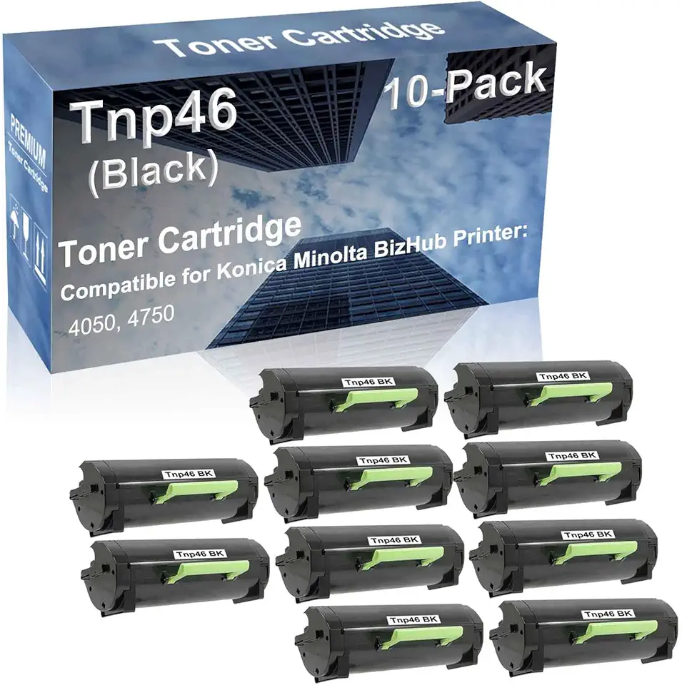 10-Pack Compatible High Capacity Tnp46 Tnp-46 A6VK01W Toner Cartridge use for Konica Minolta Bizhub 4050, 4750 Printer (Black)