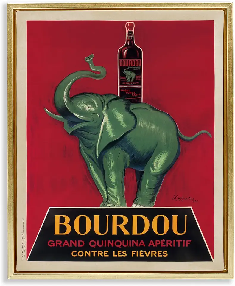 Stupell Industries Vintage Elephant & Wine Gold Framed Floater Canvas Wall Art Design by Marcello Nizzoli, 17 x 21