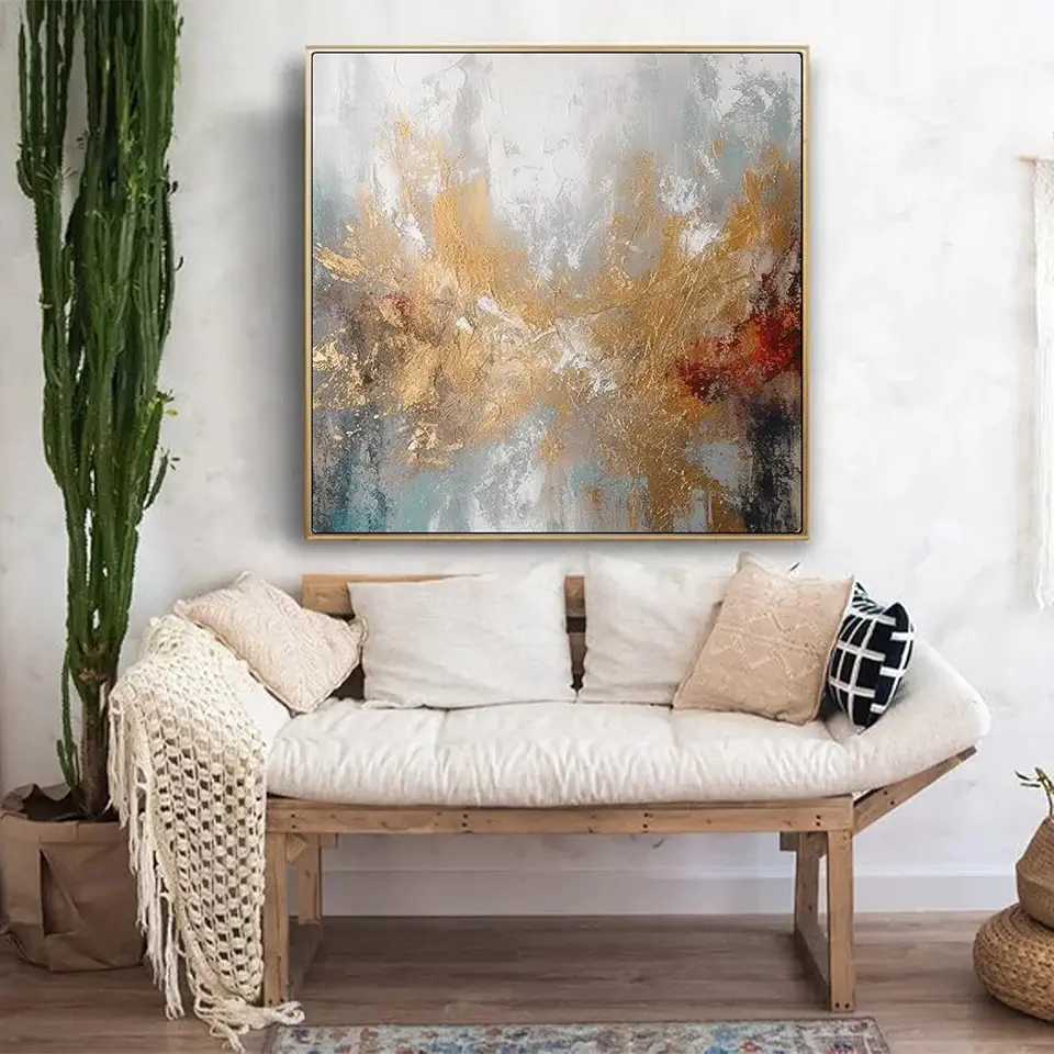 Brown Grey Abstract Oil Painting On Canvas, Modern Wall Art, Handmade Acrylic Painting,Room Decor,Minimalist Art,Apply For Office Living Room,Unstretched,Frameless,(183X183cm) 72X72Inches