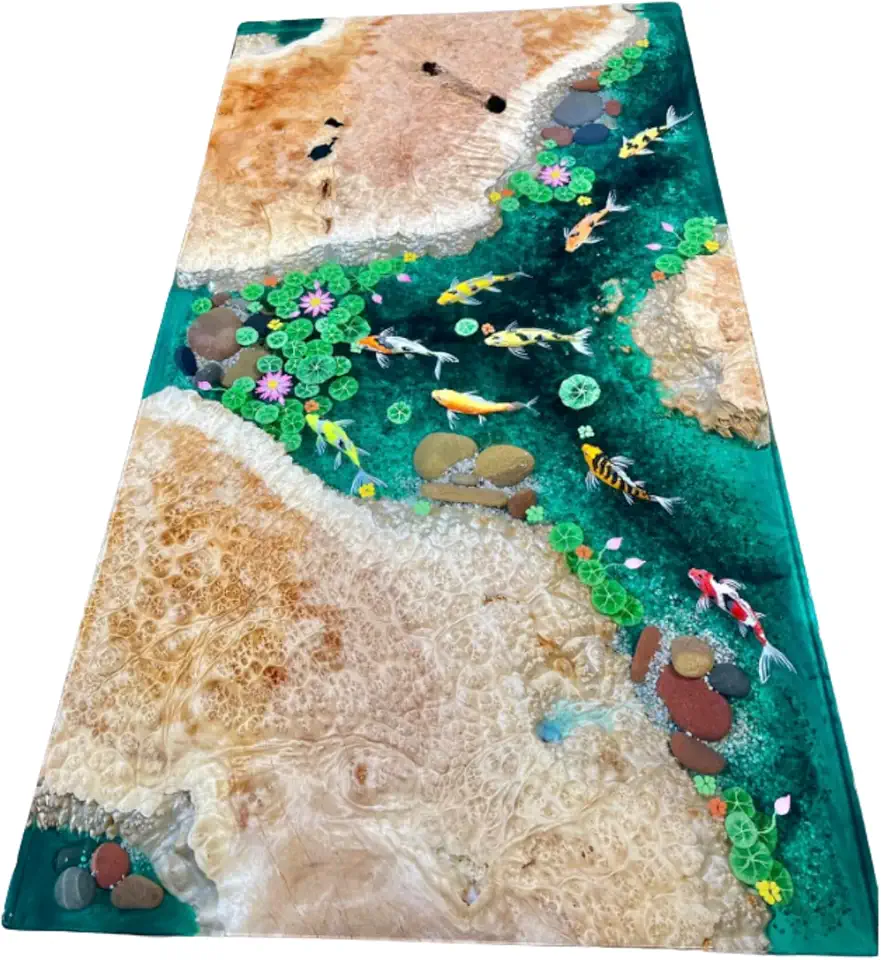 Japan Fish Table, Customized Live Edge Resin Epoxy Table, Personalized Table, Luxury Coffee Desk, Kitchen Table, Gift Home, River House Table, Bar Table, Unique Home Gift, Japan Art (40x80 inch.)