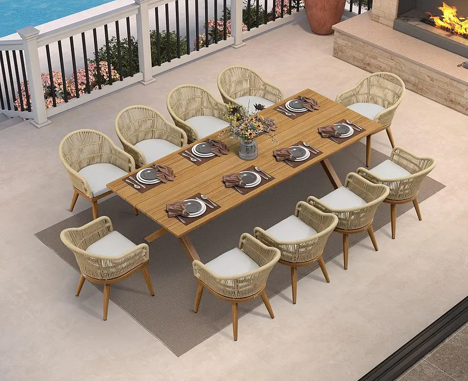 Sponsored Ad - PURPLE LEAF 11 Pieces Patio Dining Set with Outdoor Aluminium Dining Table and Woven Chairs Modern Metal Furniture Cushions Sets for Garden Yard Indoor Decor Kitchen Teak