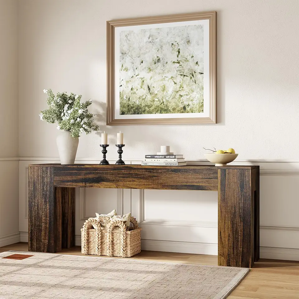 Extra Long Sofa Console Table for Entryway Living Room, 79-Inch Farmhouse Wood Behind Couch Table, Rectangular Accent Console with Wooden Double Base for Hallway Foyer Entrance, Rustic Brown
