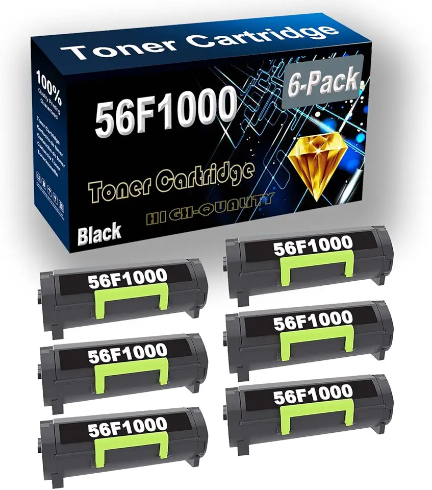 6-Pack (Black) Compatible High Yield 56F1000 Black Toner Cartridge use for MS321 MX321 MS421 MX421 MS521 MX521 MS621 Printer