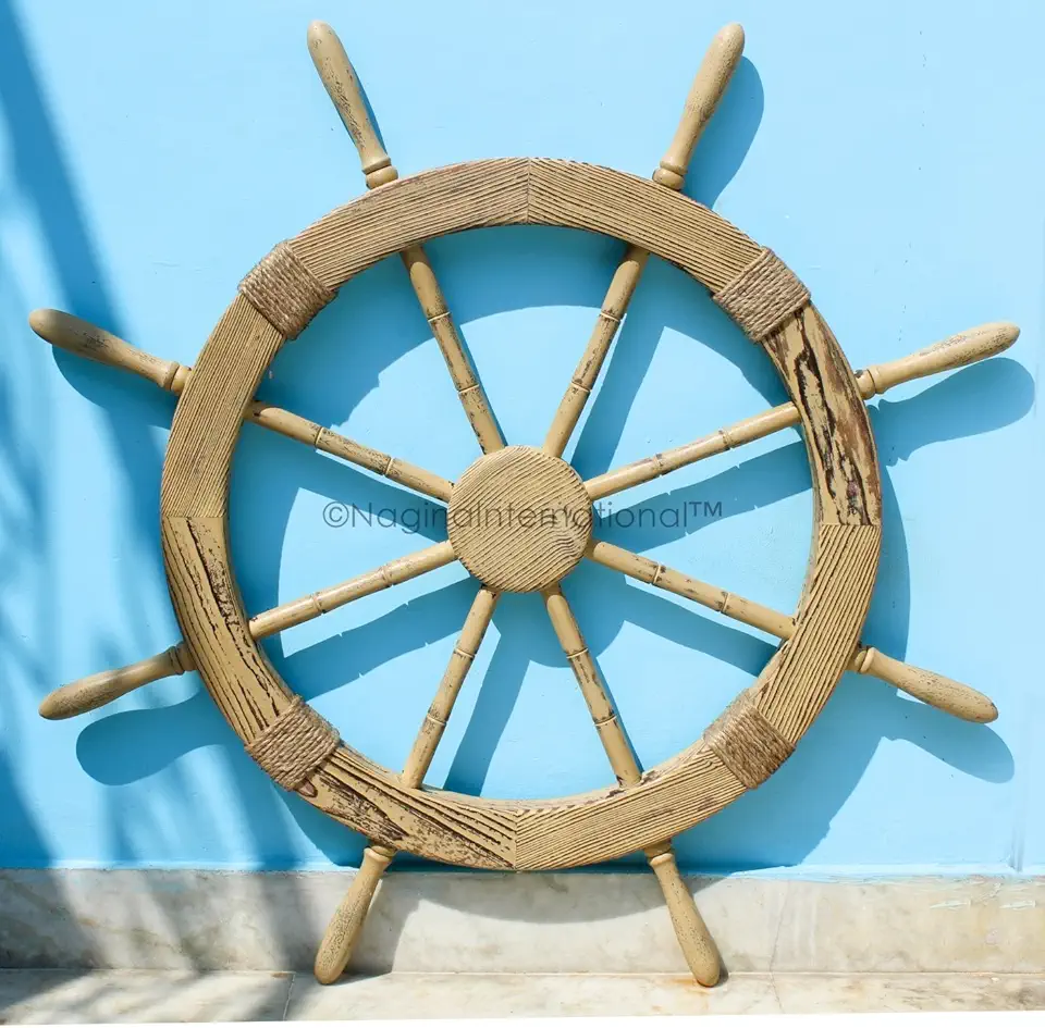 Nagina International Wood Crafted Sailor's Special Nautical Pirate's Pine Ship Wheel Roped | Vintage Home Decor | Wall Decor Hanging (72 Inches)