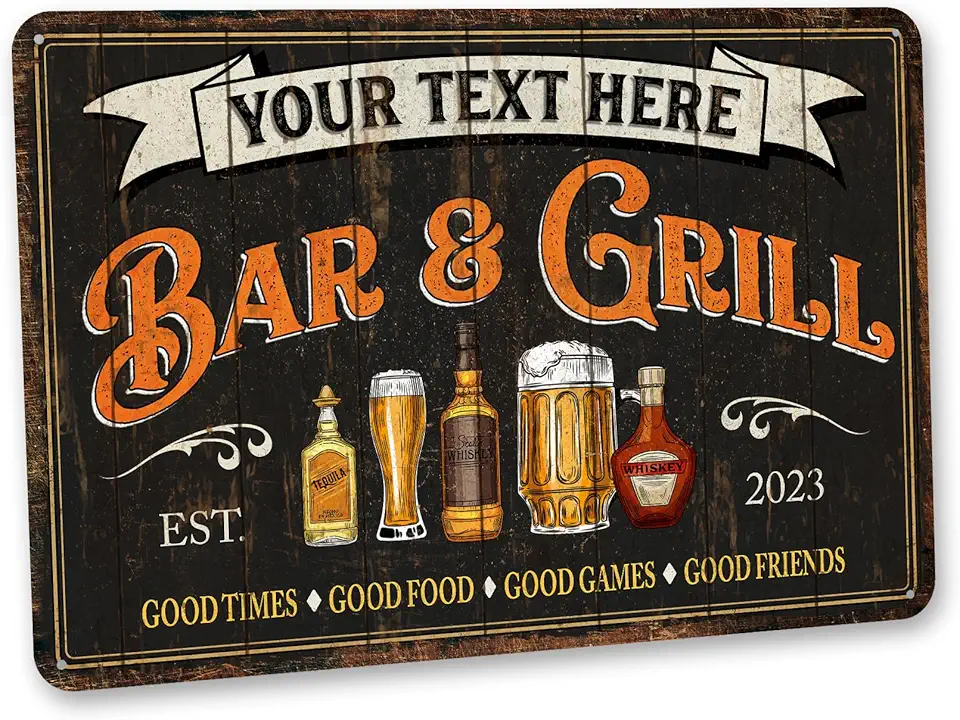 Sponsored Ad - Custom Bar & Grill Sign Decor - Outdoor Bar Sign - Personalized Gift For Him - Metal Sign 108122002194
