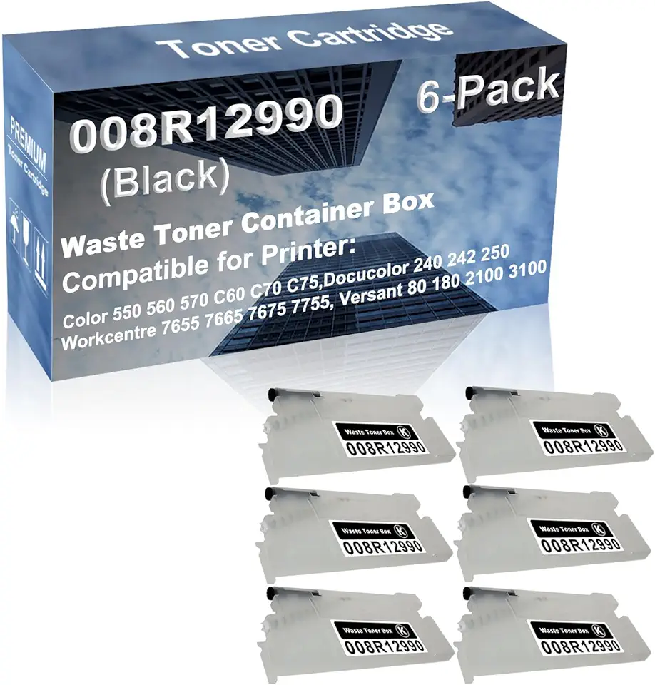 6-Pack Compatible High Capacity 008R12990 Waste Toner Container Box use for 550 560 570 C60 C70 C75 Printer (Black)