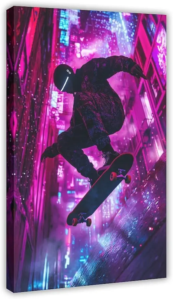 XAHOR Futuristic Skater Punk Poster – Glitchcore Cyber Art for Edgy Bedroom & Studio Canvas Poster Wall Art Bedroom Decor Office Room Kitchen Decor Gift 20x30inch(50x75cm)