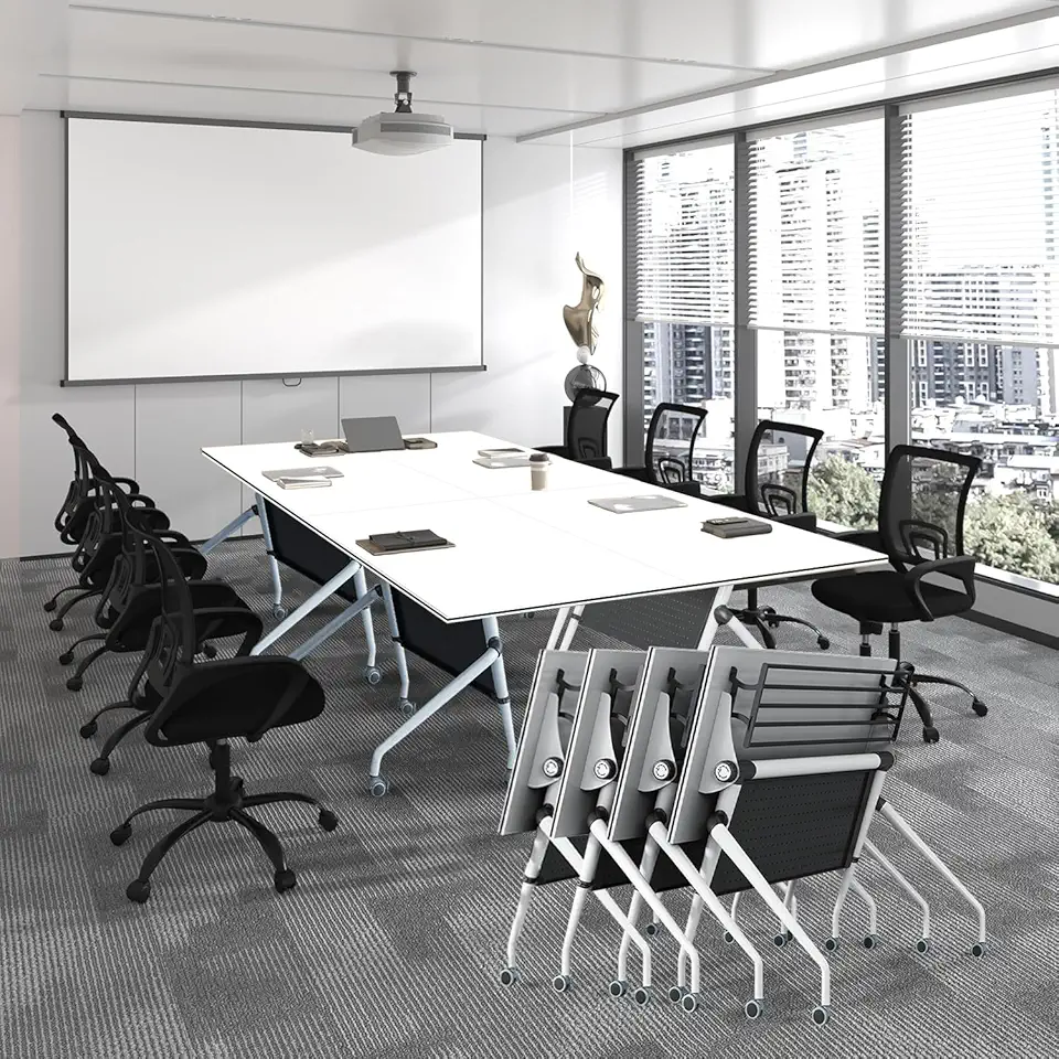 Folding Conference Room Tables, Large Rectangle Table for 2-8 People, Modern Office Meeting Table, Mobile Flip Top with Lockable Wheels (53inch)