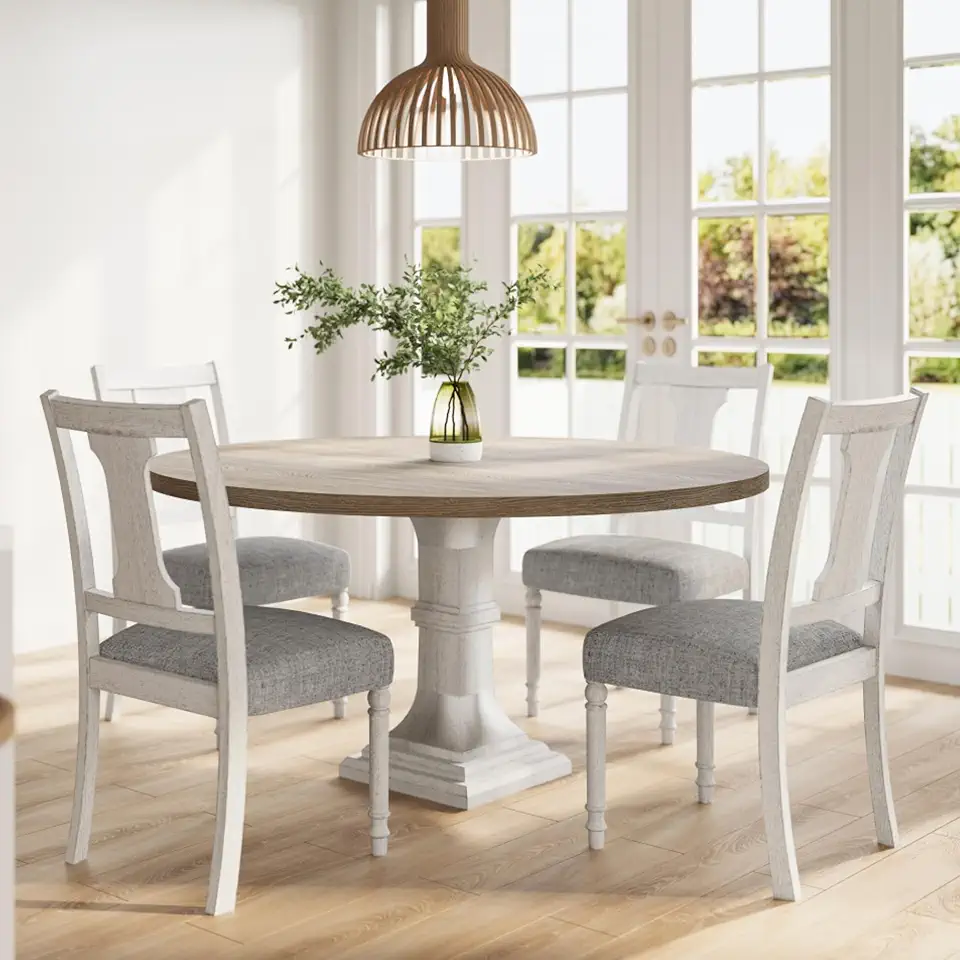 5 Piece Farmhouse Round Dining Table Set, 59