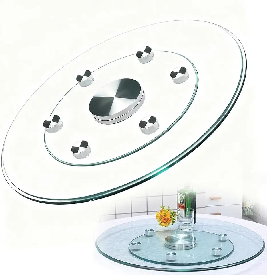 24'' 28'' 30'' 36'' Glass Lazy Susan Turntable Dining Table Turntable, Clear Rotating Tray Tempered Glass Rotating Serving Tray with 6 Rotating Wheels(70 cm(28in))