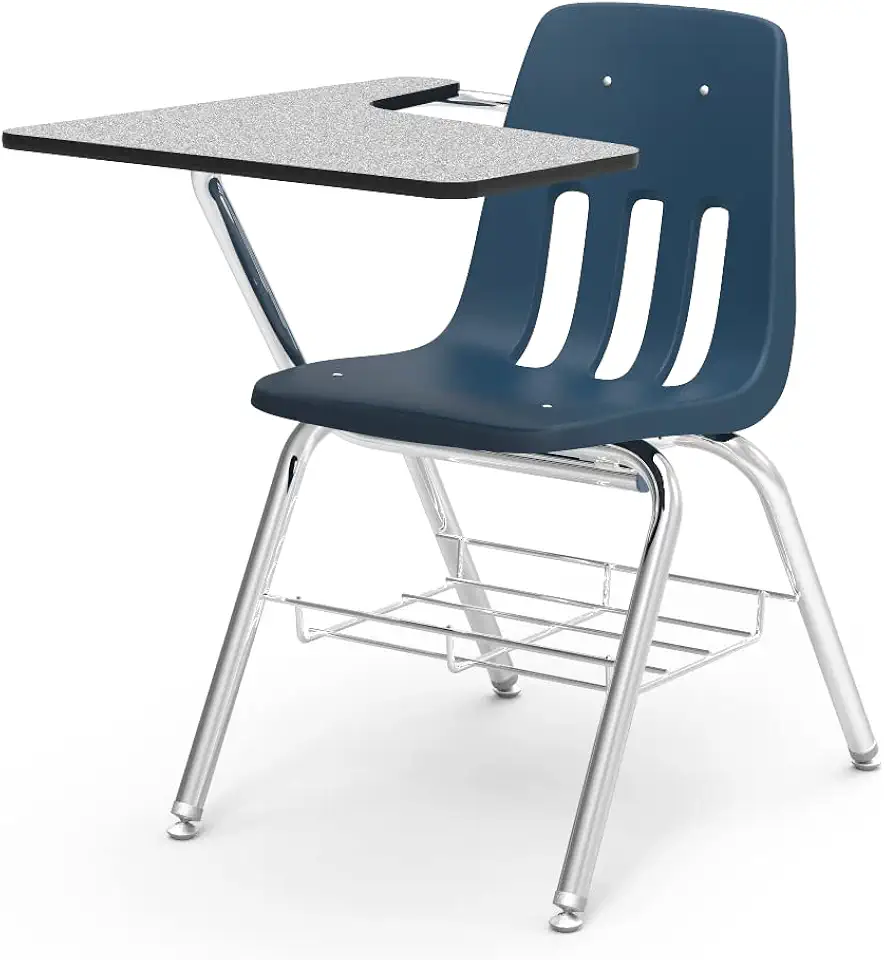 Virco 9700BR Classroom Chair Desk (20 Desks) Ideal for Schools and Students from 5th Grade - Adult, Chrome Frame with Bookrack, Navy Seat - Grey Nebula Top