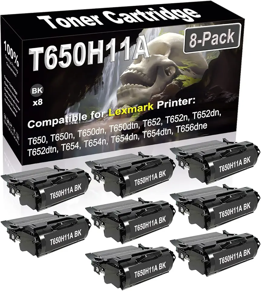 8-Pack Compatible High Capacity T650H11A Imaging Toner Cartridge use for T650 T650n T650dn T650dtn T652 T652n T652dn T652dtn Printer (Black)