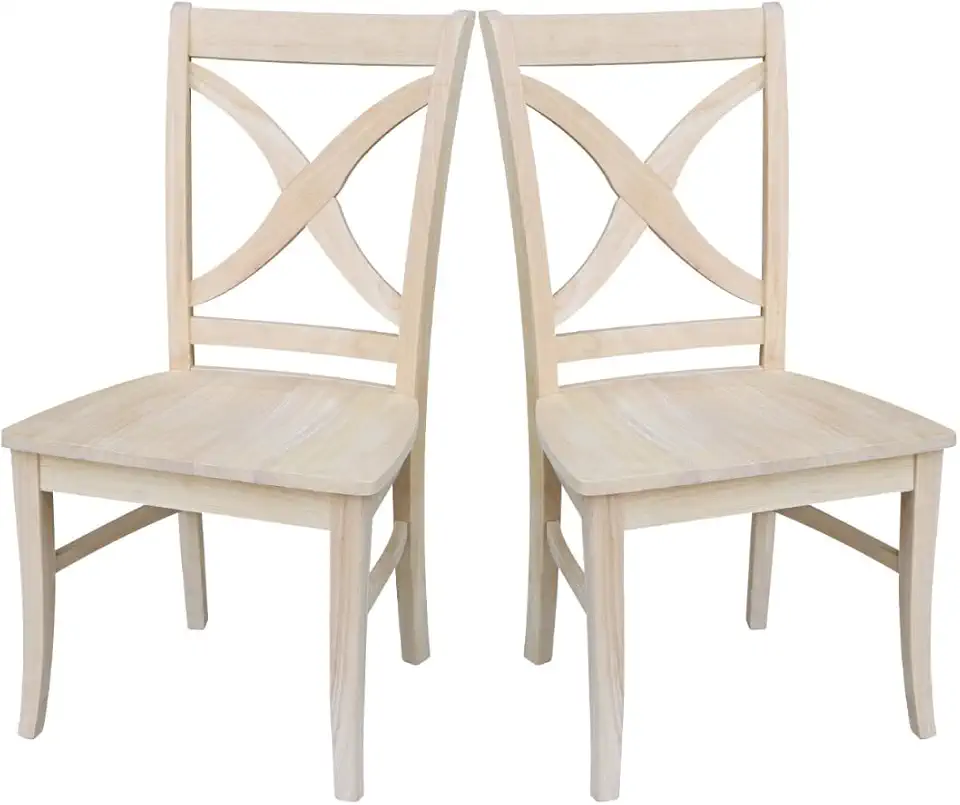 Set of Two Vineyard Curved X Back Dining Chairs, Unfinished