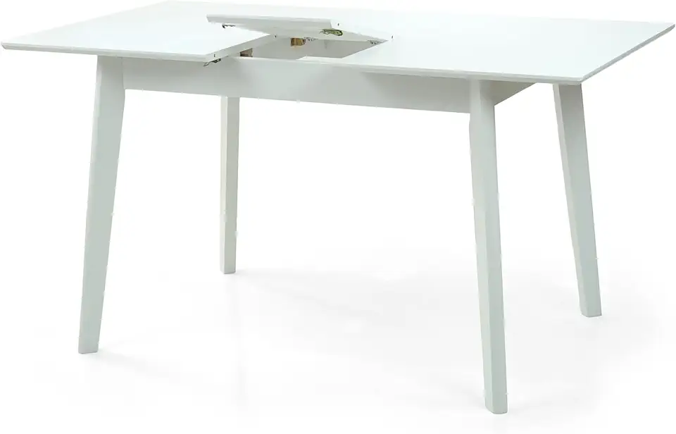 Wickerix Edison 43''-55'' Extendable Rectangular Dining Room Table, Solid Wood, White Color