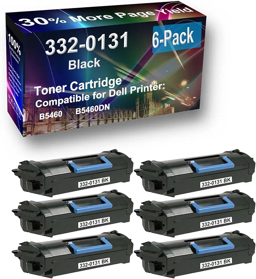 6-Pack Compatible High Capacity 332-0131 Toner Cartridge use for Dell B5460, B5460DN Printer (Black)