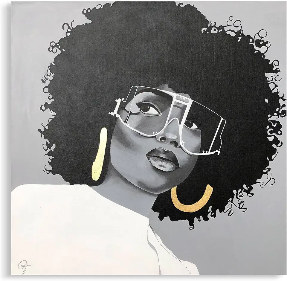 32 x 32 Inch | Aura of Elegance | Acrylic | Pop-art portrait of an African Original Handmade Modern Abstract Oil Canvas Painting Wall Artwork