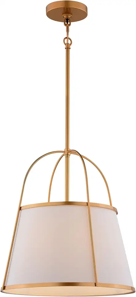 VAXCEL Marion 1-Light 15 in. Wide Mystic Gold Mid-Century Modern Cone Pendant with White Linen Shade, Adj Height, Hanging Ceiling Chandelier Fixture for Dining Table Entryway Bedroom Island Foyer