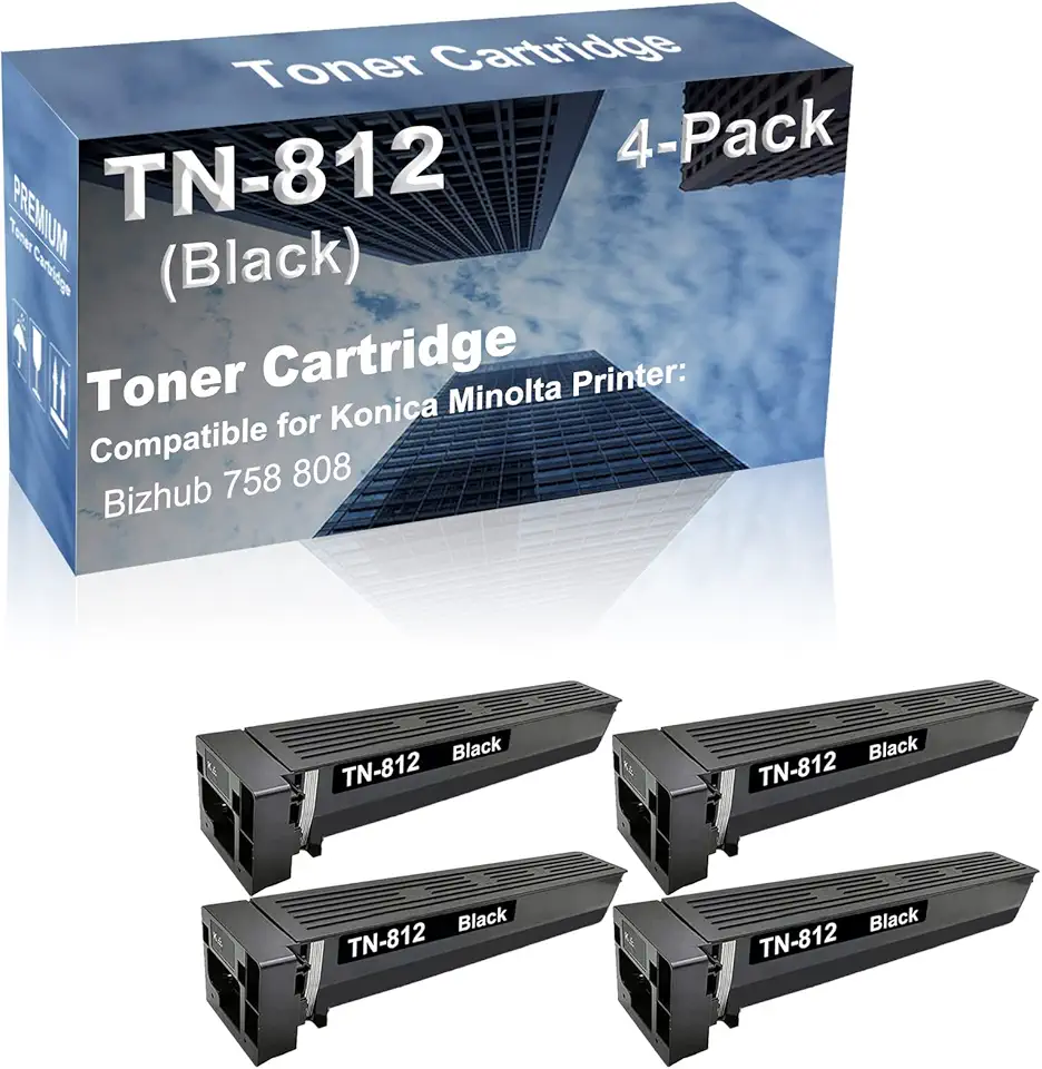 4-Pack Compatible High Capacity TN812 TN-812 Toner Cartridge use for Konica Minolta Bizhub 758 808 Printer (Black)