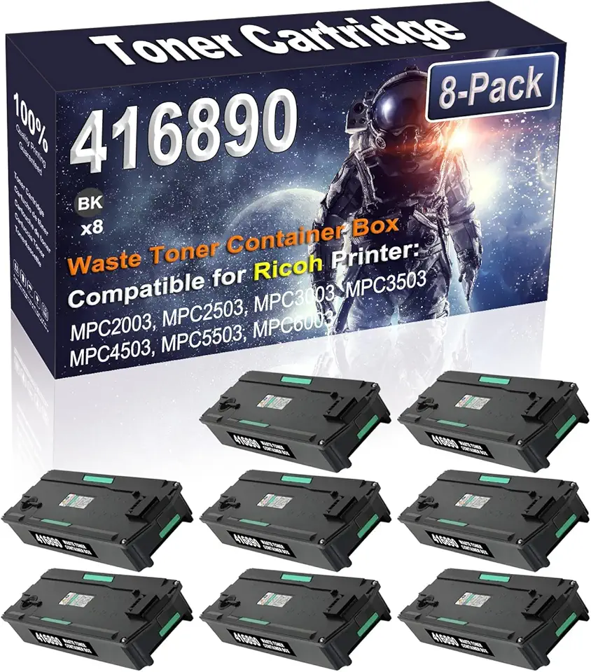 8-Pack (Black) Compatible High Yield 416890 Waste Toner Container Box Use for Ricoh MPC2003 MPC2503 MPC3003 MPC3503 MPC4503 MPC5503 MPC6003 Printer (100,000 Pages)