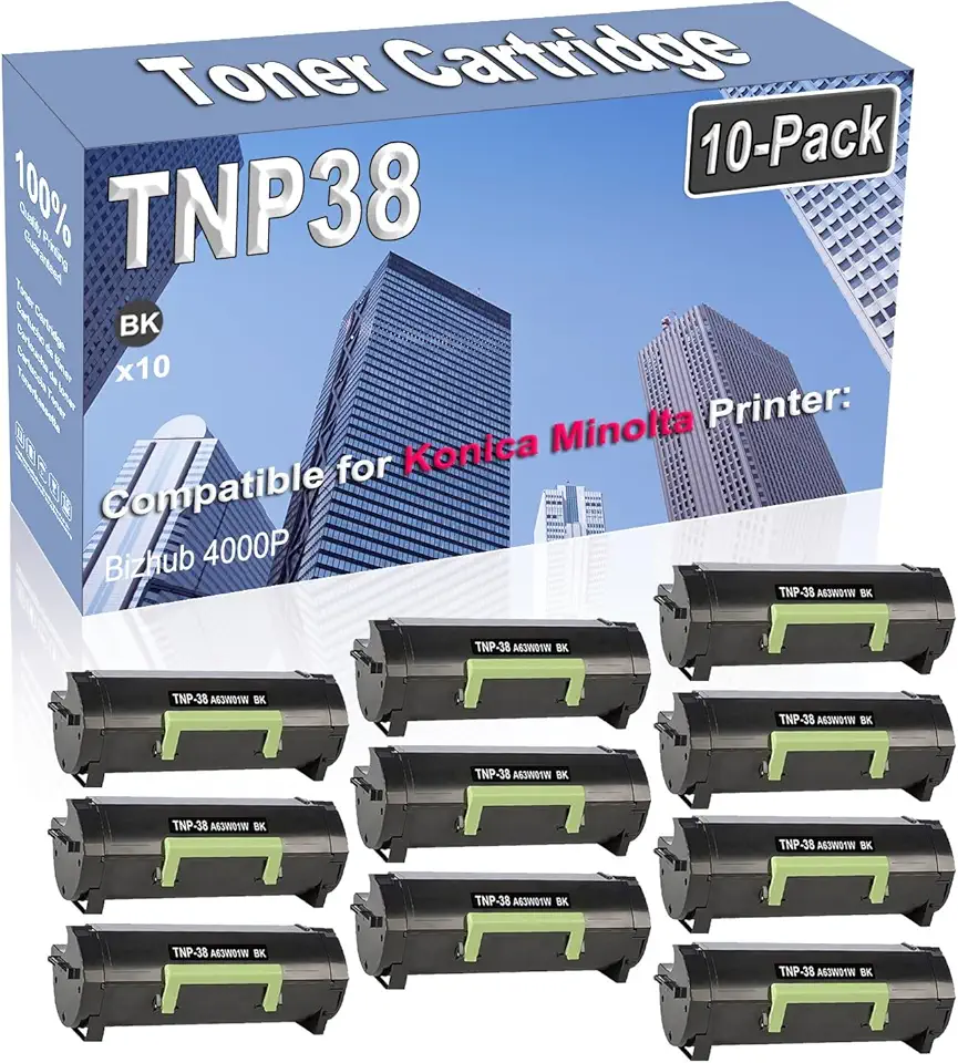 10-Pack (Black) Compatible High Yield TNP38 TNP-38 (A63W01W) Imaging Toner Cartridge Replacement for Konica Minolta Bizhub 4000P Printer