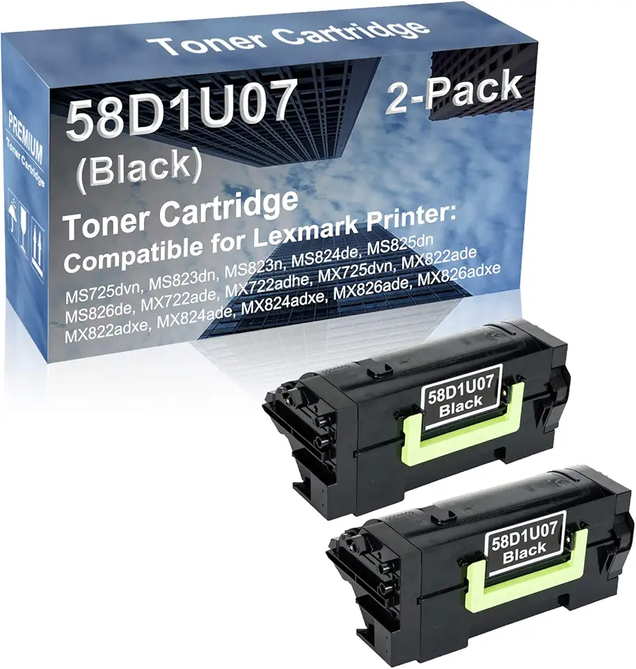 2-Pack Compatible High Capacity 58D1U07 Imaging Toner Cartridge use for MS725dvn MS823dn MS823n MS824de MS825dn Printer (Black)