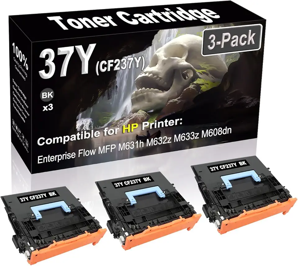 3-Pack Compatible High Capacity 37Y CF237Y (with Chip) Imaging Toner Cartridge use for Enterprise Flow MFP M631h M632z M633z M608dn Printer (Black)