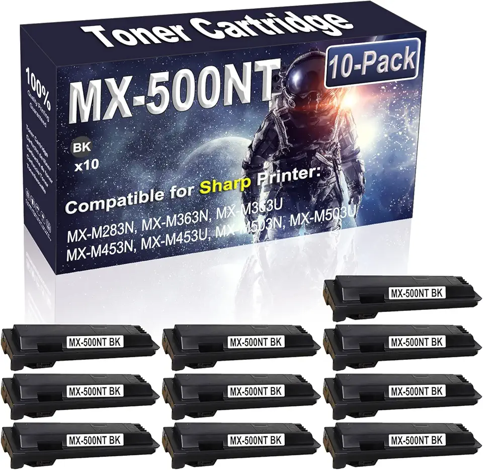 10-Pack (Black) Compatible High Yield MX500NT (MX-500NT) Imaging Toner Cartridge Use for Sharp MX-M283N MX-M363N MX-M363U MX-M453N MX-M453U MX-M503N MX-M503U Printer (40,000 Pages)