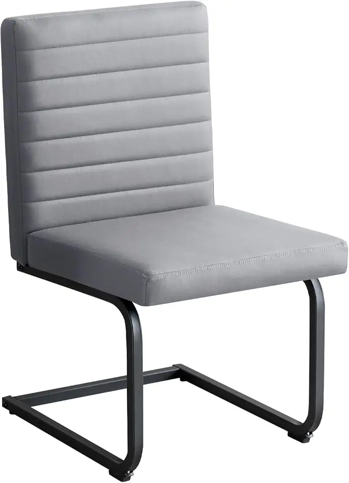 Modern Dining Chairs,Elegant American Design,Armless Upholstered Chair with Sturdy Stable C-Shaped Tube Metal Legs,Simple & Natural,Ergonomic Supportive Large Backrests,Everyday Use in,Grey-FauxLeath