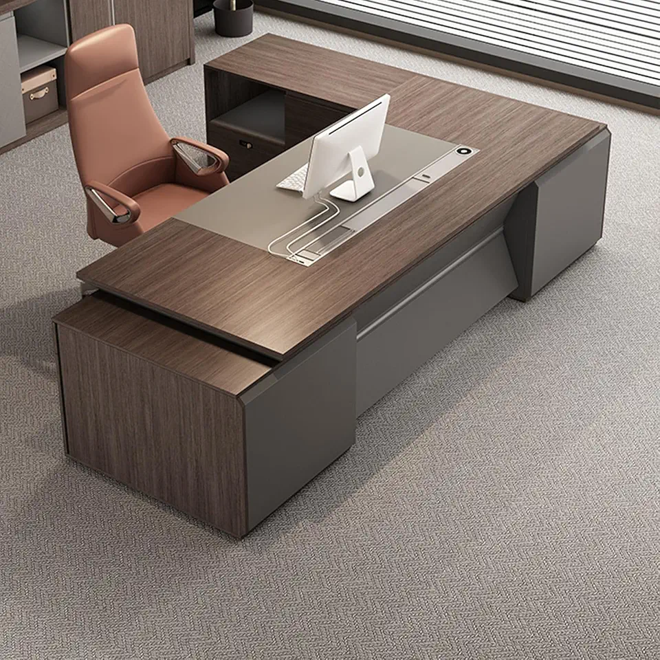 OUDINI Mid Century Modern Writing Study Desk Wooden Office Desk Writing Study Desk Computer Desk for Home Office, 2.6m