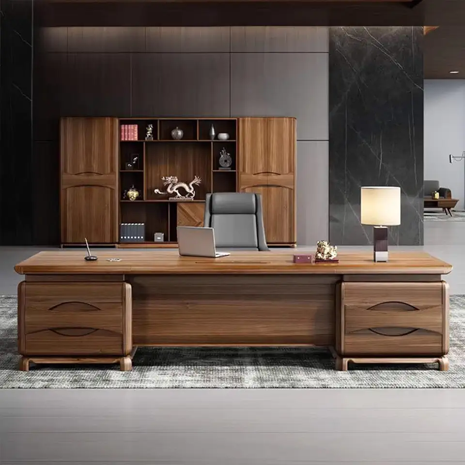 Luxury Desk Executive Manager Desk President Office Creative Boss Desk Large Work Study Writing Gaming L Shape Desk for Home Office Bedroom, 220cm