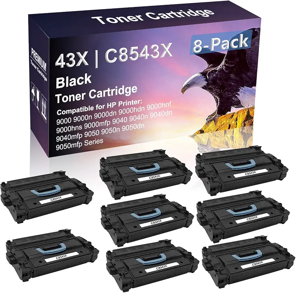 8 Pack Compatible 9000hns 9000mfp 9040 9040n 9040dn Imaging Toner Cartridge (High Capacity, Black) Replacement for HP 43X | C8543X Printer Toner Cartridge