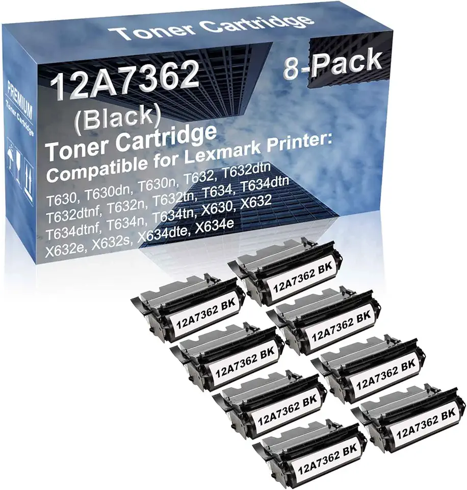 8-Pack Compatible High Capacity 12A7362 Imaging Toner Cartridge use for T630, T630dn, T630n, T632, T632dtn, T632dtnf Printer (Black)