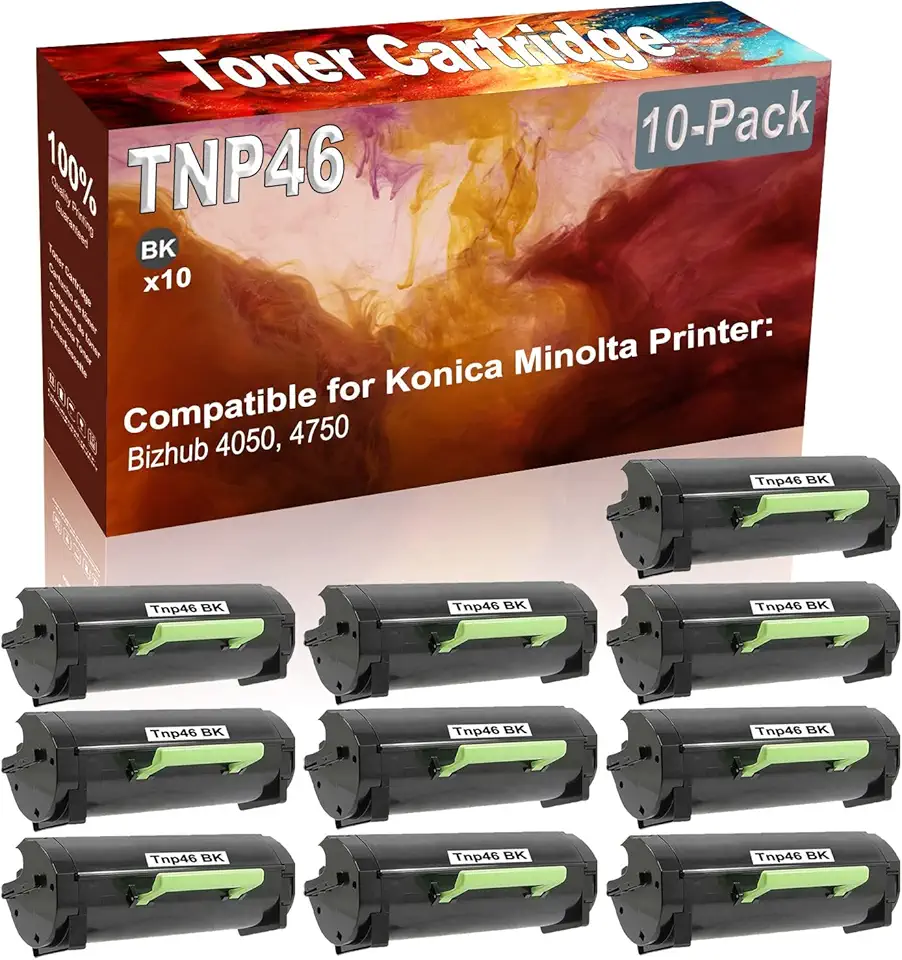 10-Pack (Black) Compatible TNP46 TNP-46 (A6VK01W) Printer Toner Cartridge (High Capacity) fit for Konica Minolta Bizhub 4050, 4750 Printer