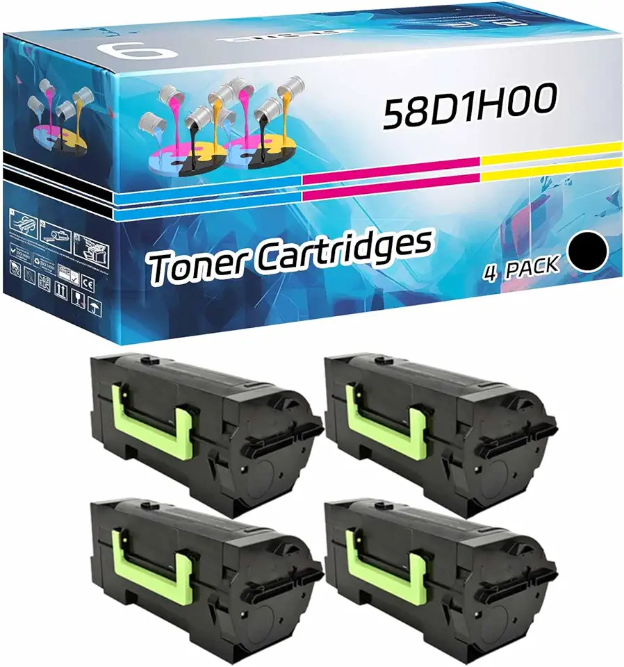 58D1H00 Toner Cartridges Compatible for Lexmark MS725dvn MS821dn MS821n MS822de MS823dn MS823n MS825dn MS826de Printers, High Yield 16000 Pages, Contains Chip, High-Definition Printing (4 Pack Black)