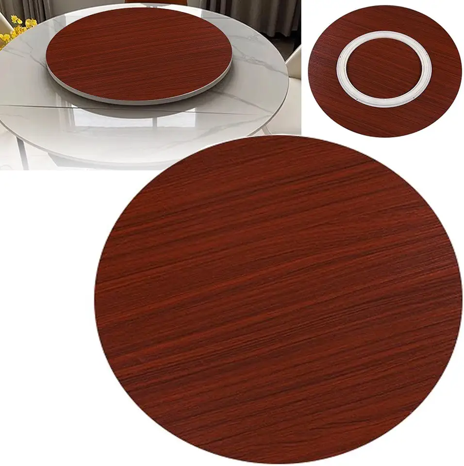 Wood Lazy Susan Turntable 20 24 28 32 36 39in Rotating Plates For Table Easy To Share Food Wood Dining Table Rotating Serving Tray With 360° Swivel Base For Family Gatherings(Teak,32in/80cm)