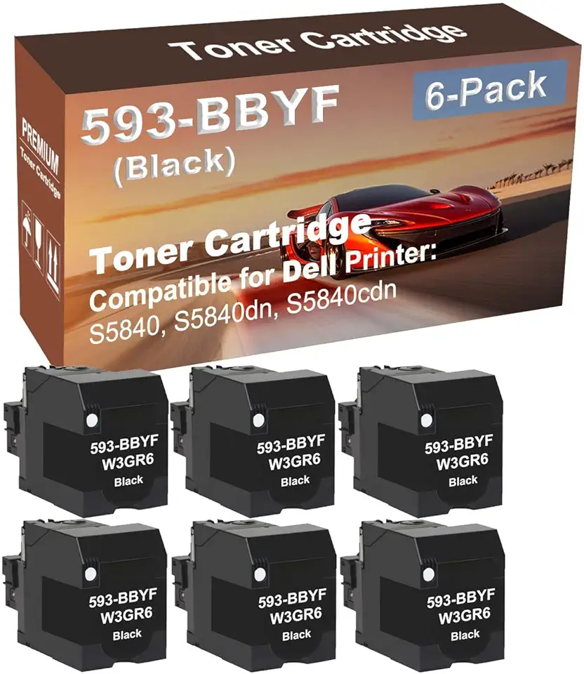 6-Pack Compatible High Yield S5840, S5840dn, S5840cdn Printer Cartridge Replacement for 593-BBYF (W3GR6) Toner Cartridge (Black)