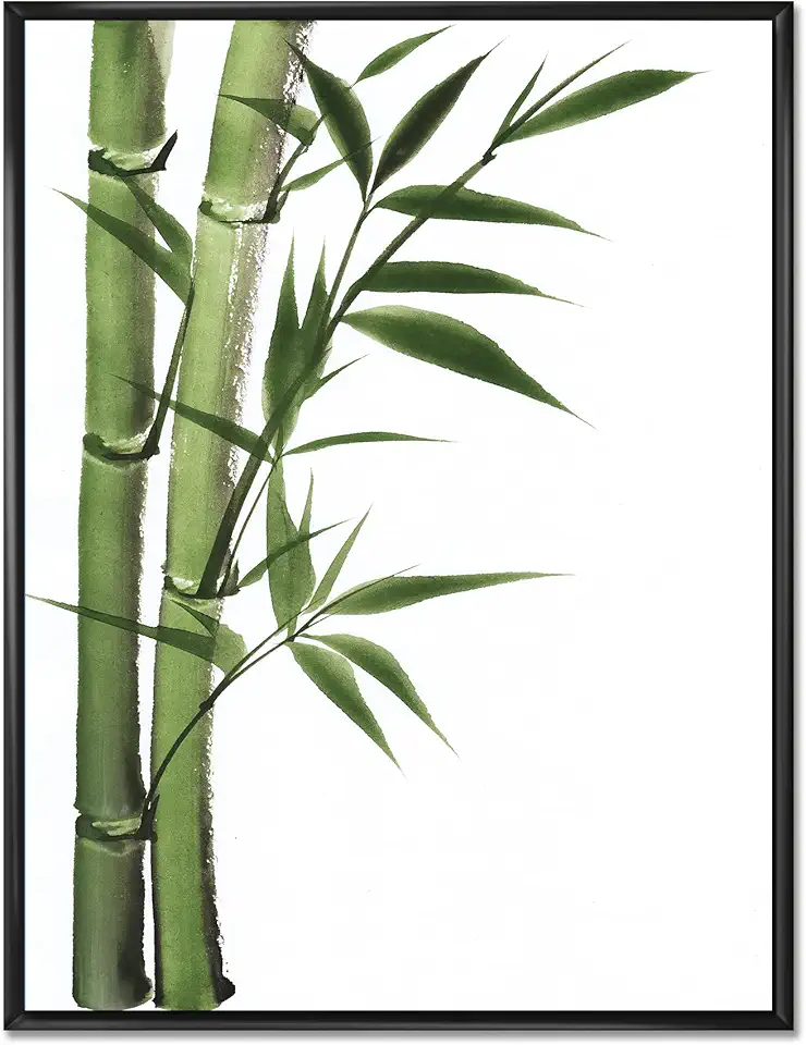 Detail of Dark Green Bamboo I - Traditional Framed Canvas Wall Art Print